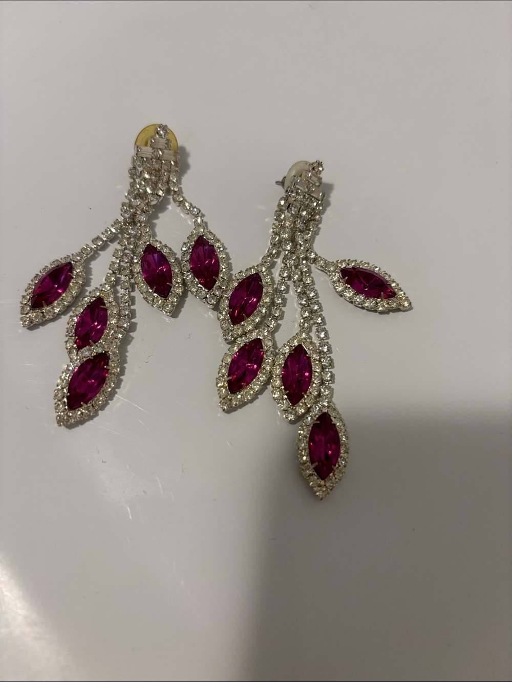 Crystal Drop Earrings with Fuchsia Marquise Stones - Women Jewelry oriental ruby